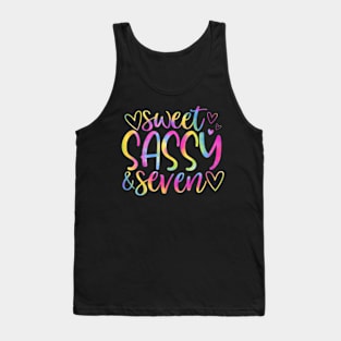 Kids 7Th Birthday Sweet Sassy And Seven Girls 7 Years Old Tie Dye Tank Top